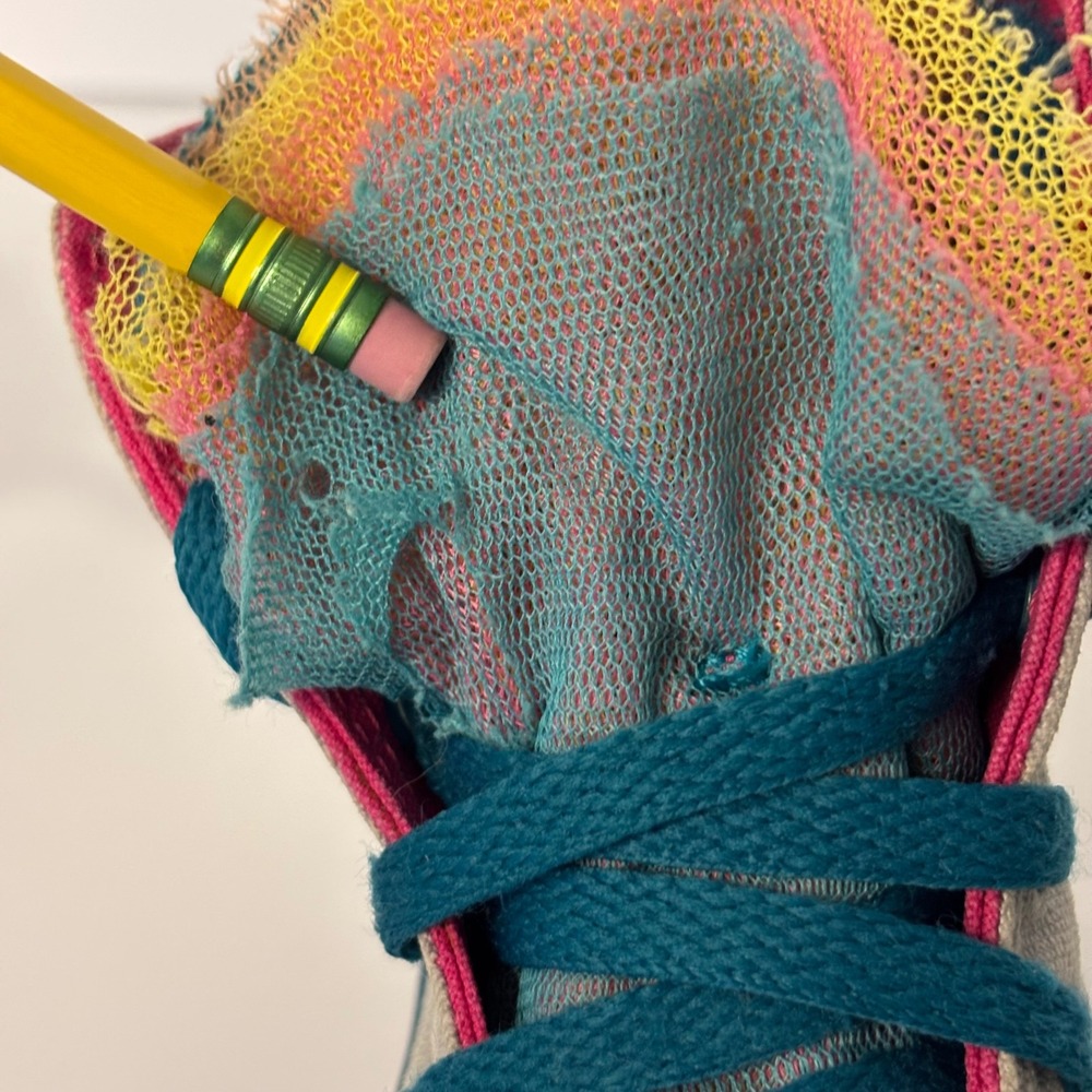 Converse All Star Girls Kids 12 High Top Sneakers Gray Teal Pink Rainbow Tulle - Picture 8 of 10